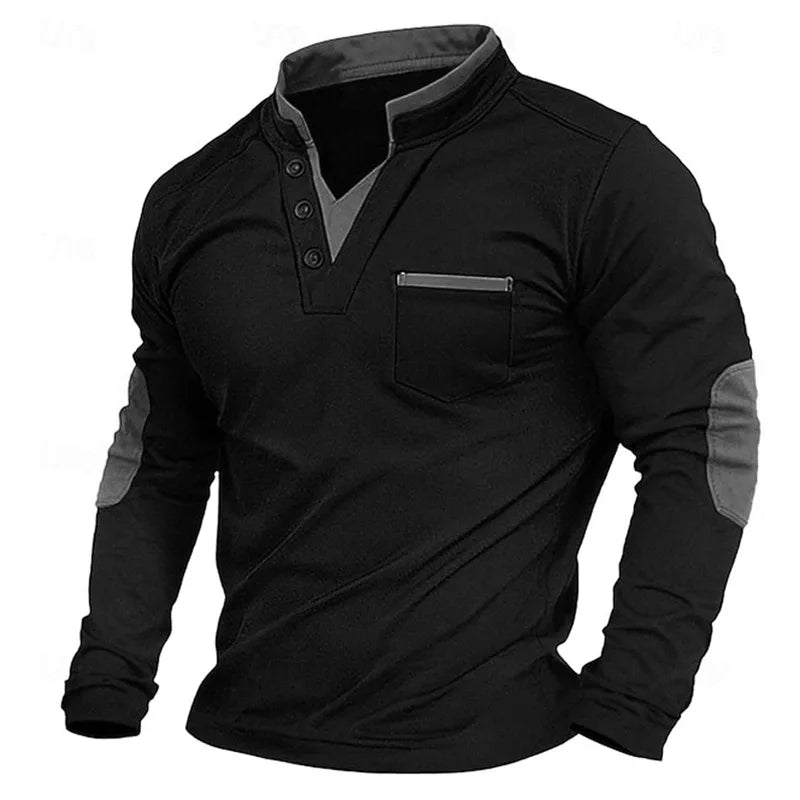 Men's Long-Sleeve Henley Top, Mandarin Collar – view 3