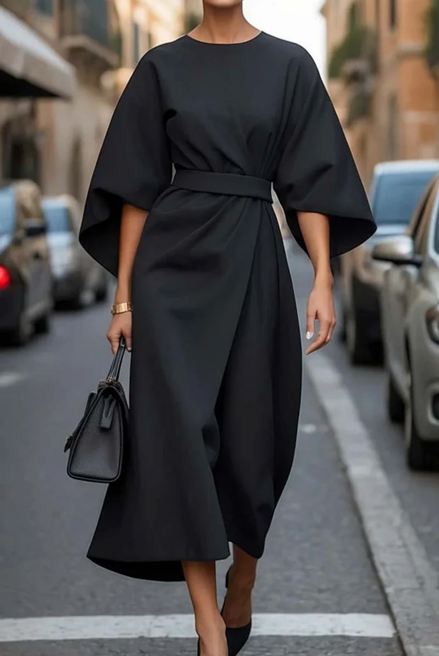 Women's Lantern Sleeve Midi Dress, Structured Fit