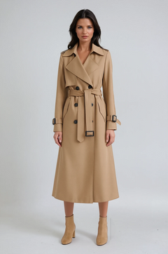 Women's Belted Double-Breasted Long Trench Coat