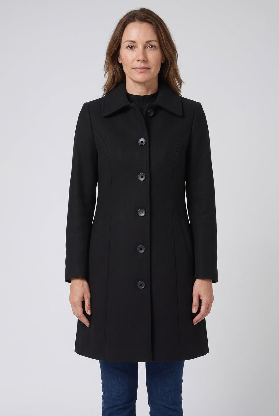 Women's Single-Breasted Trench Coat, Button-Front in Black