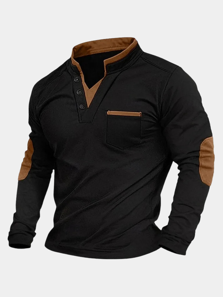 Men's Long-Sleeve Henley Top, Mandarin Collar
