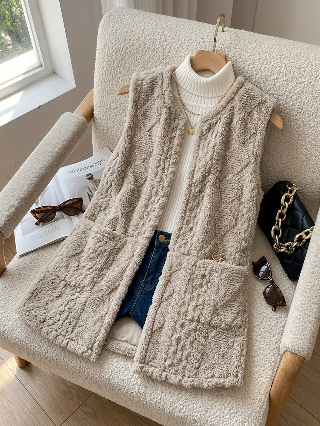 Women's Longline Sherpa-Effect Gilet, Open Front – view 5