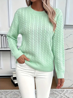 Cable knit crew neck sweater in light green