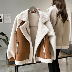 Women's Oversized Colour-Block Teddy Jacket, High Collar
