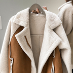 Women's Oversized Colour-Block Teddy Jacket, High Collar – detail