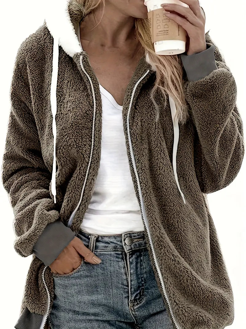 Women's Oversized Hooded Teddy Fleece Jacket