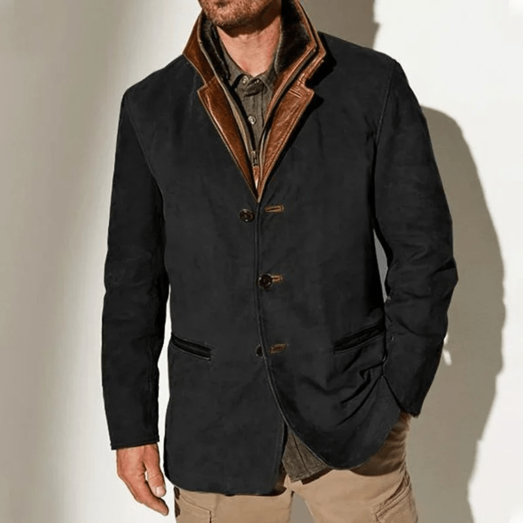 Men's Faux Suede Three-Button Blazer, Contrast Collar – detail