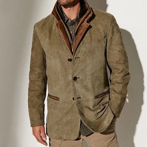 Men's Faux Suede Three-Button Blazer, Contrast Collar