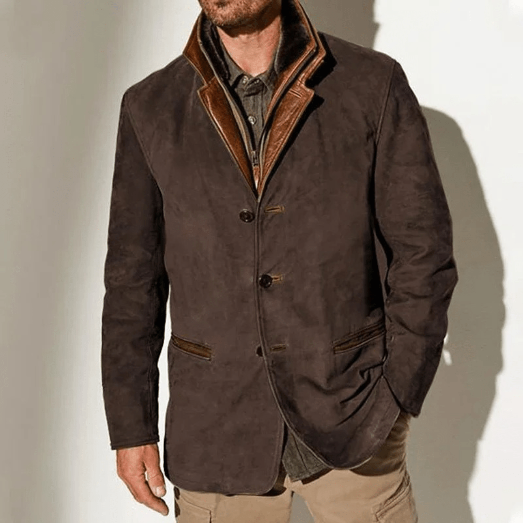 Men's Faux Suede Three-Button Blazer, Contrast Collar – view 3
