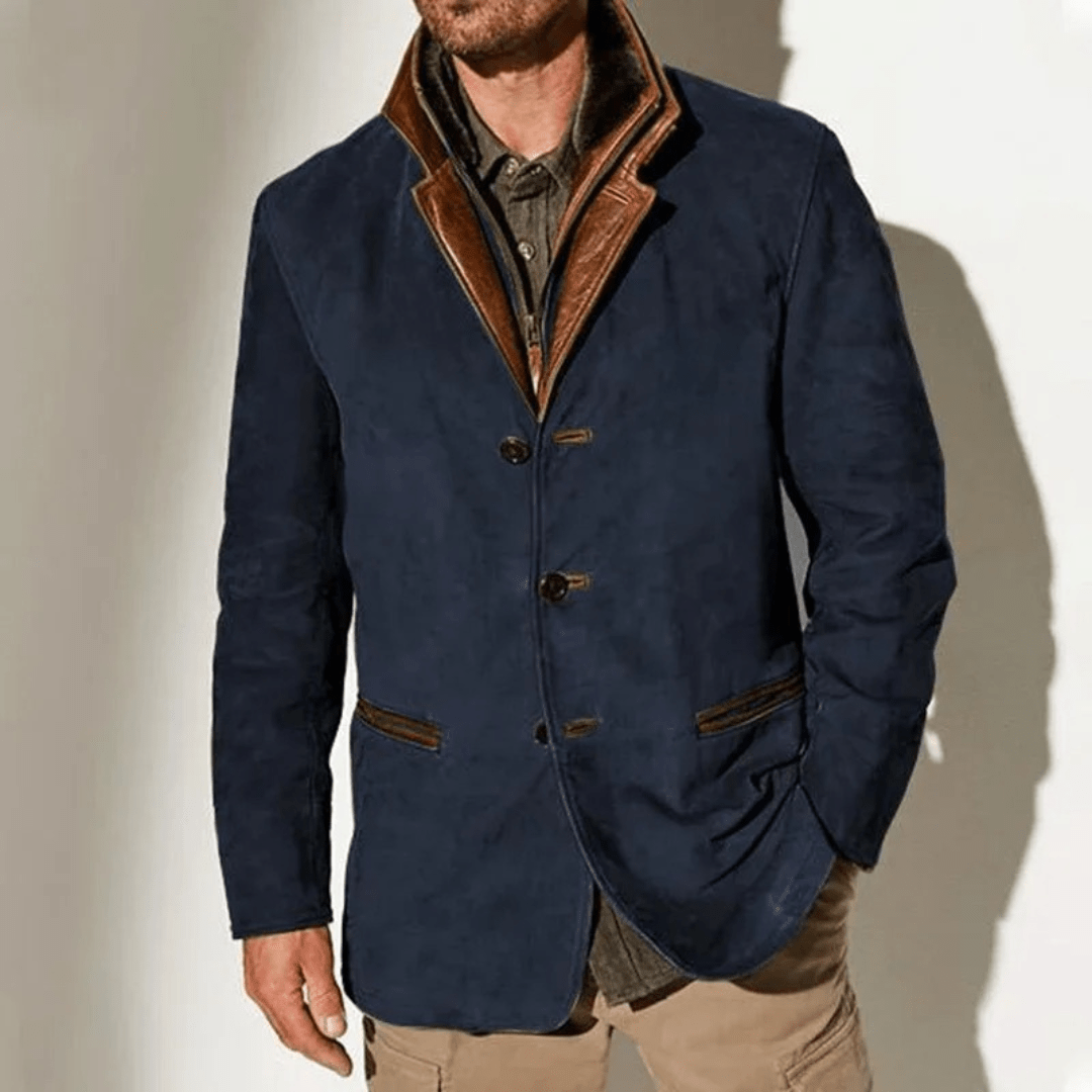 Men's Faux Suede Three-Button Blazer, Contrast Collar – view 4