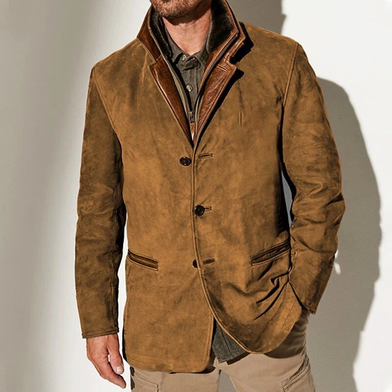 Men's Faux Suede Three-Button Blazer, Contrast Collar – view 2