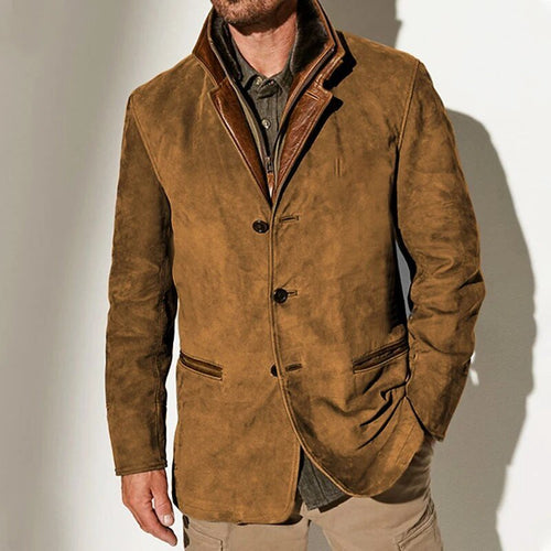 Men's Faux Suede Three-Button Blazer, Contrast Collar – view 2