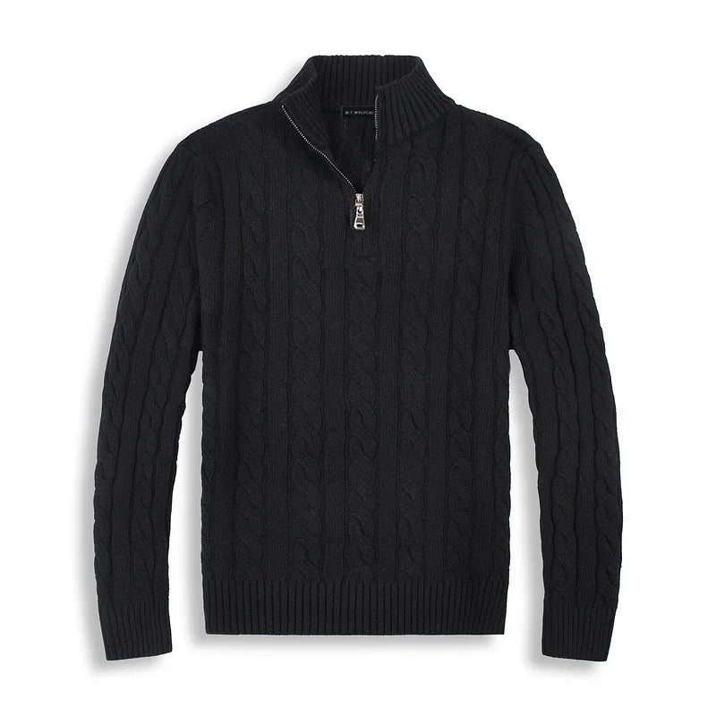 Men's cotton cable-knit half-zip sweater, back view