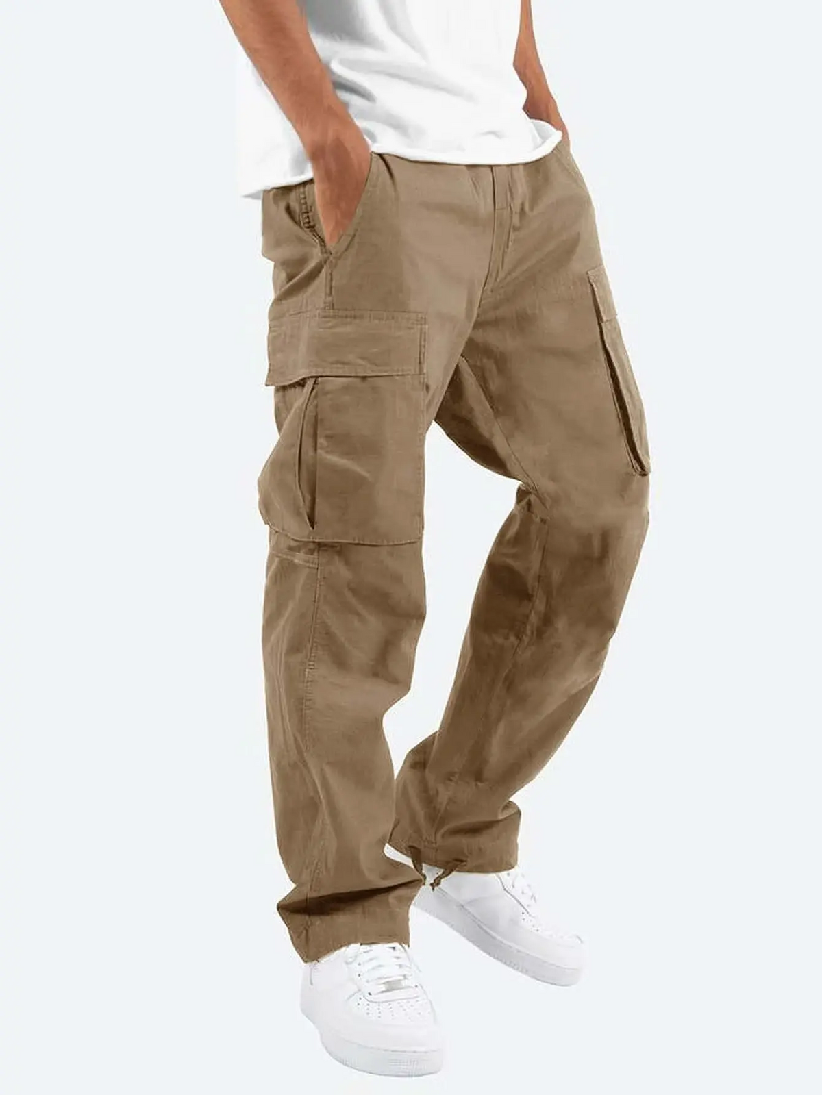Men's drawstring cargo trousers in brown