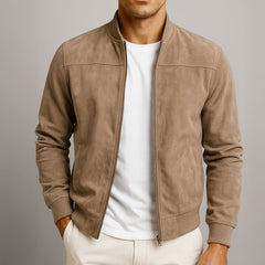 Brown men's faux suede jacket front view