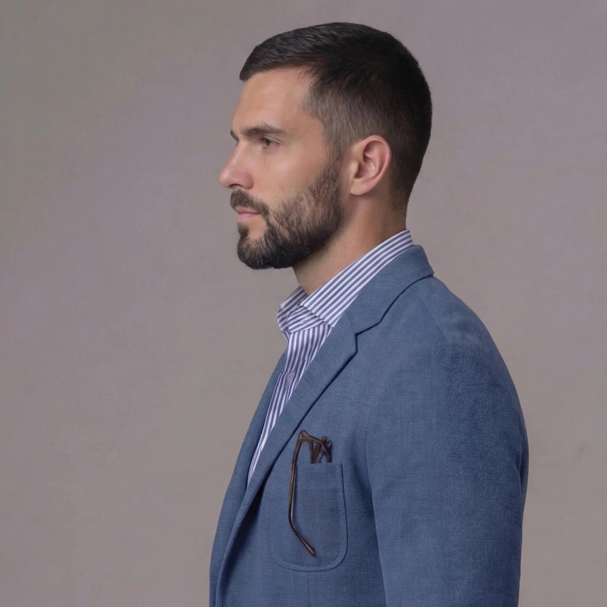 Men's linen blazer detail view