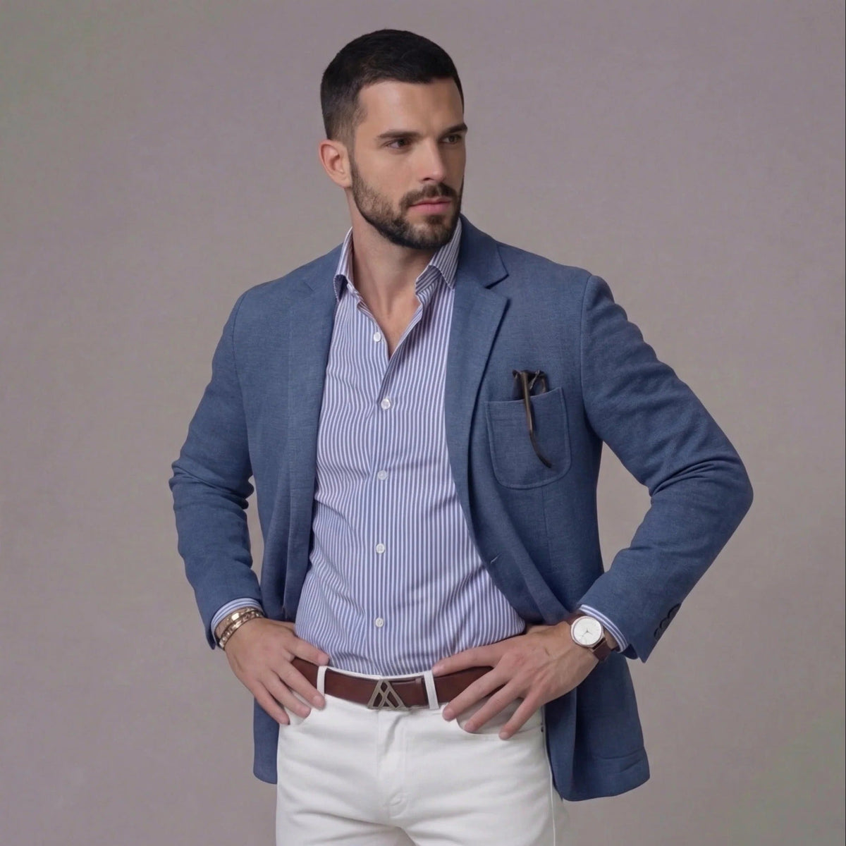 Men's linen blazer front view