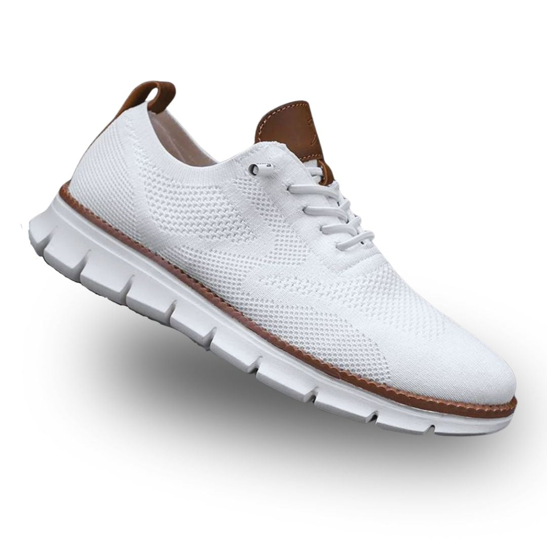 White men's arch-support walking sneakers with breathable mesh upper