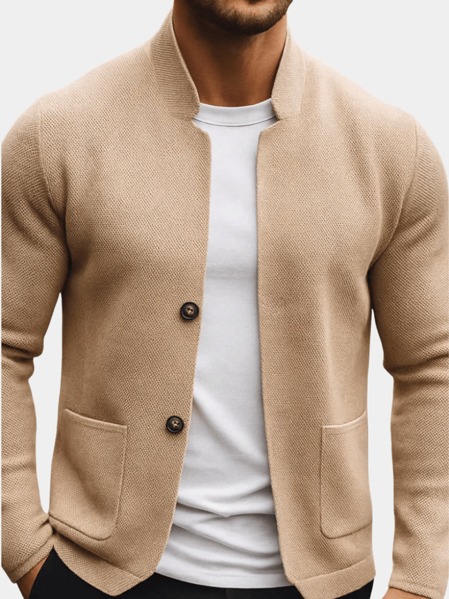 Men's structured sleeveless sweater with mandarin collar