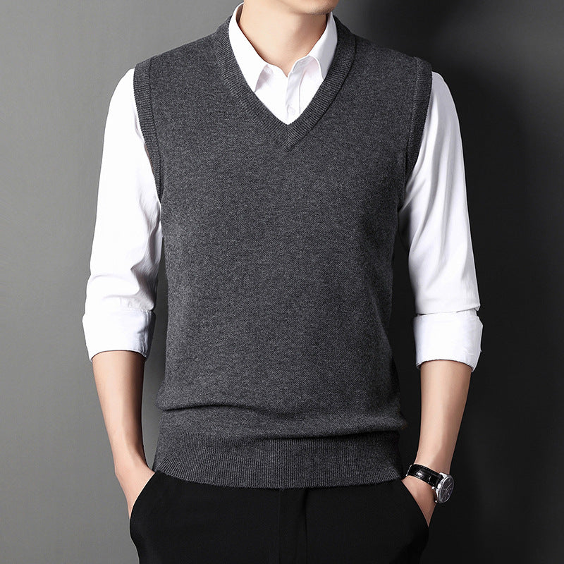 Dark grey men's V-neck sleeveless sweater