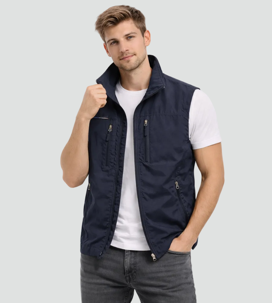Men's zip gilet with stand-up collar