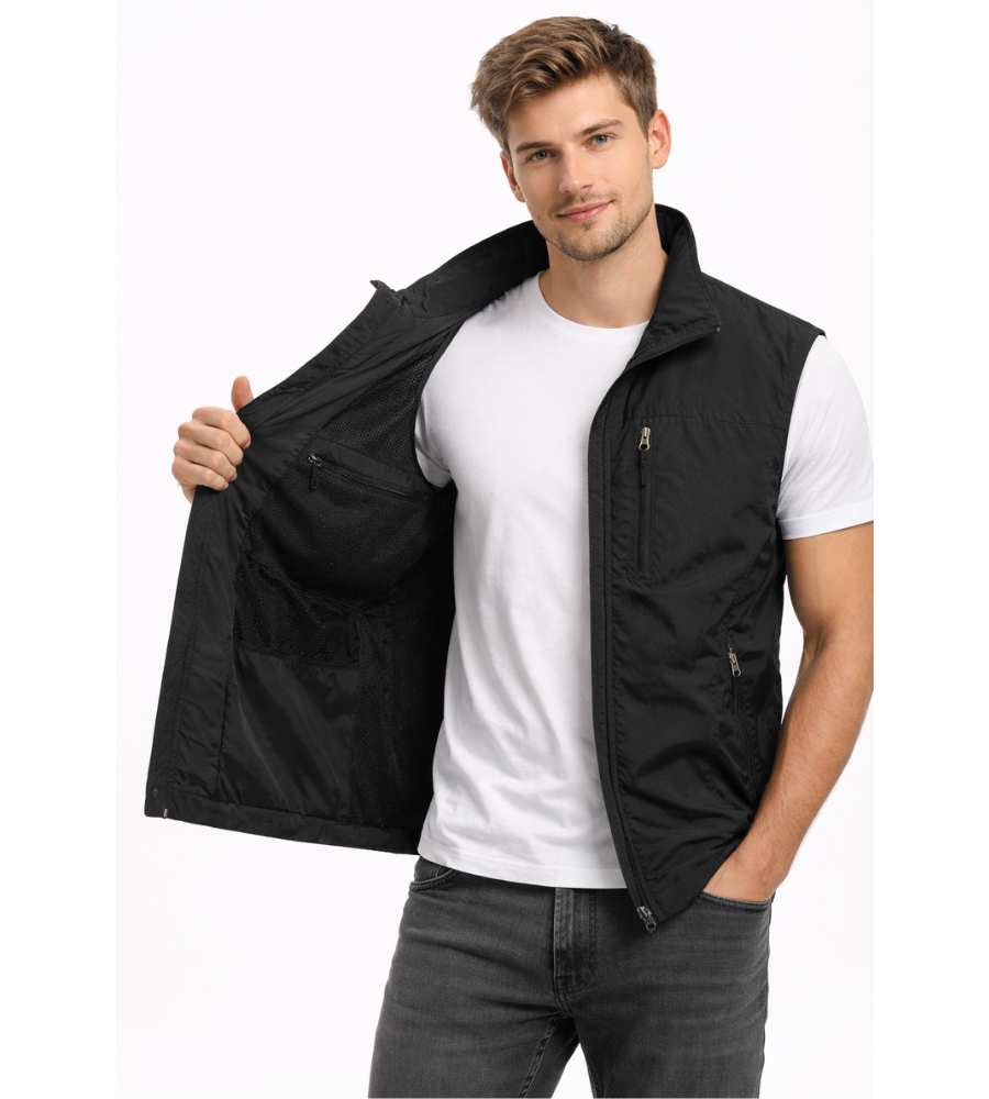 Men's zip gilet with stand-up collar