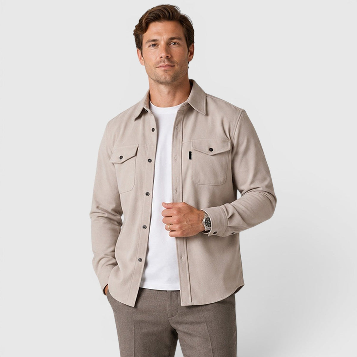 Men's Slim-Fit Brushed Cotton-Look Overshirt