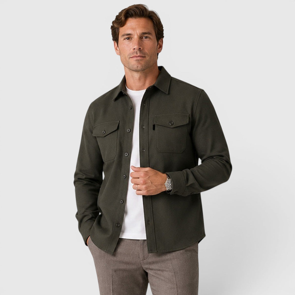 Men's Slim-Fit Brushed Cotton-Look Overshirt