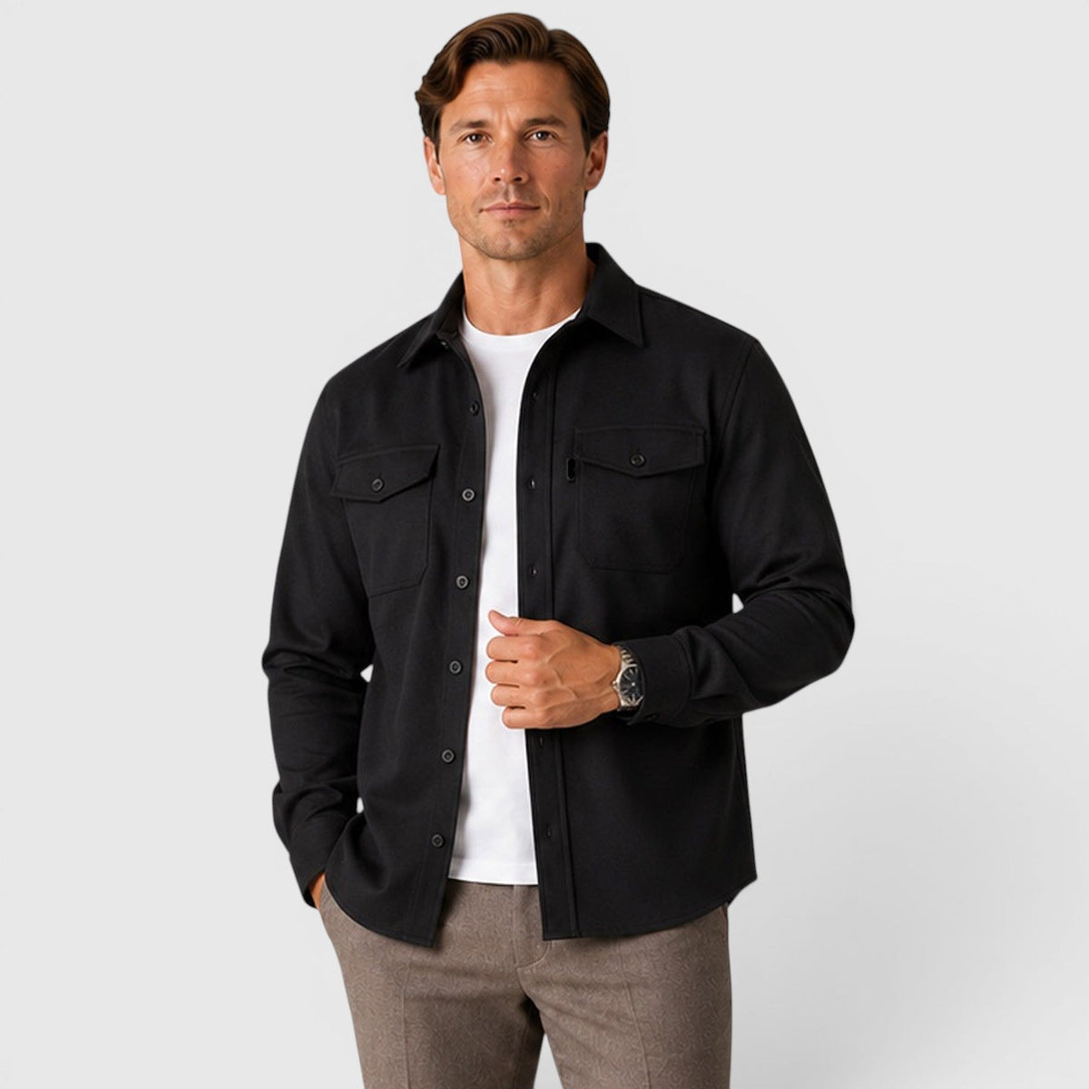 Men's Slim-Fit Brushed Cotton-Look Overshirt