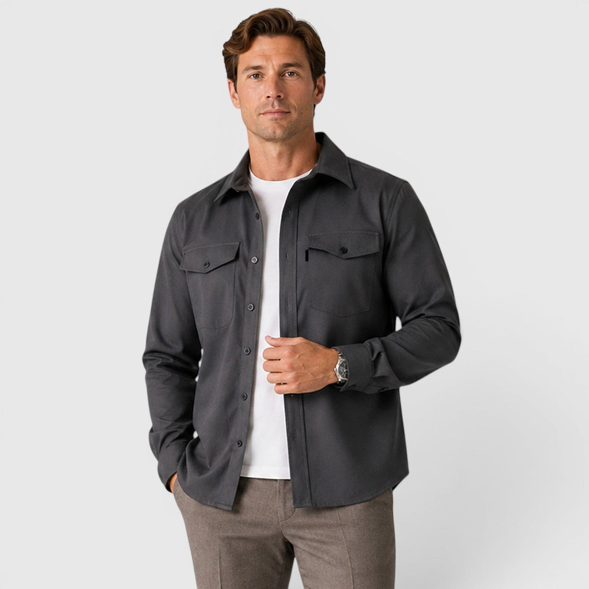 Men's Slim-Fit Brushed Cotton-Look Overshirt