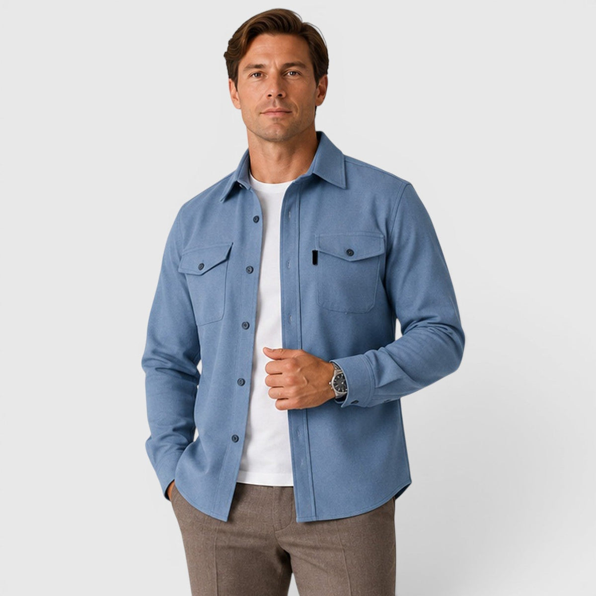 Men's Slim-Fit Brushed Cotton-Look Overshirt