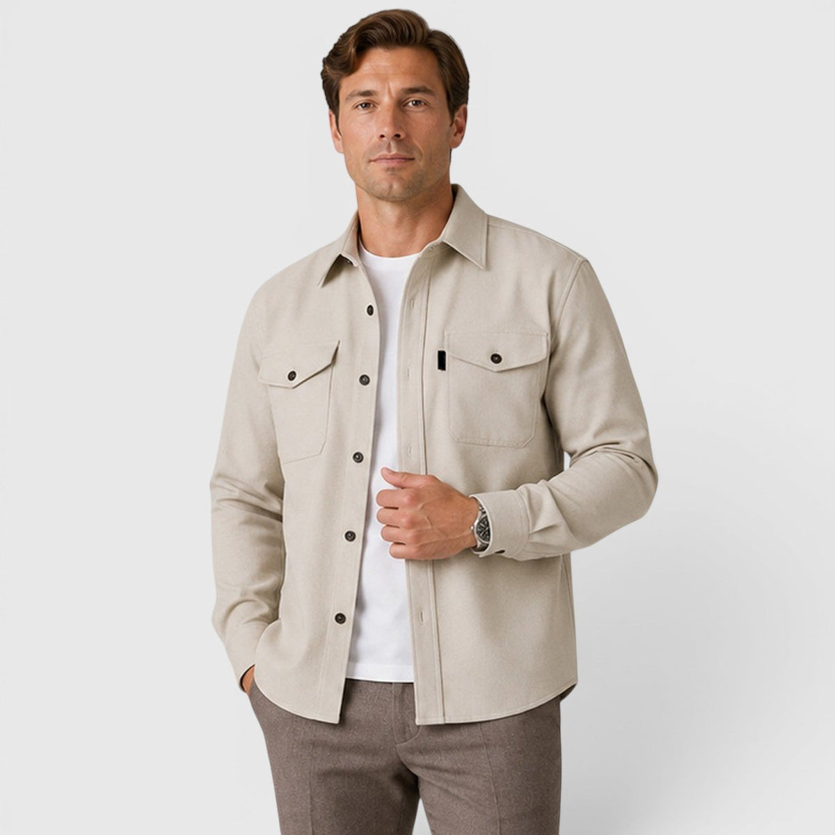 Men's Slim-Fit Brushed Cotton-Look Overshirt