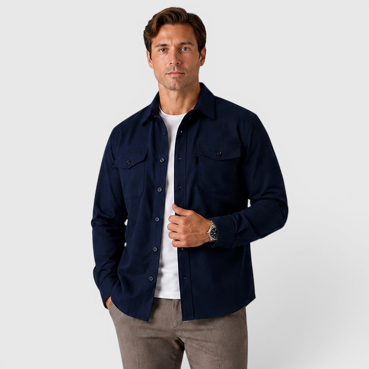Men's Slim-Fit Brushed Cotton-Look Overshirt