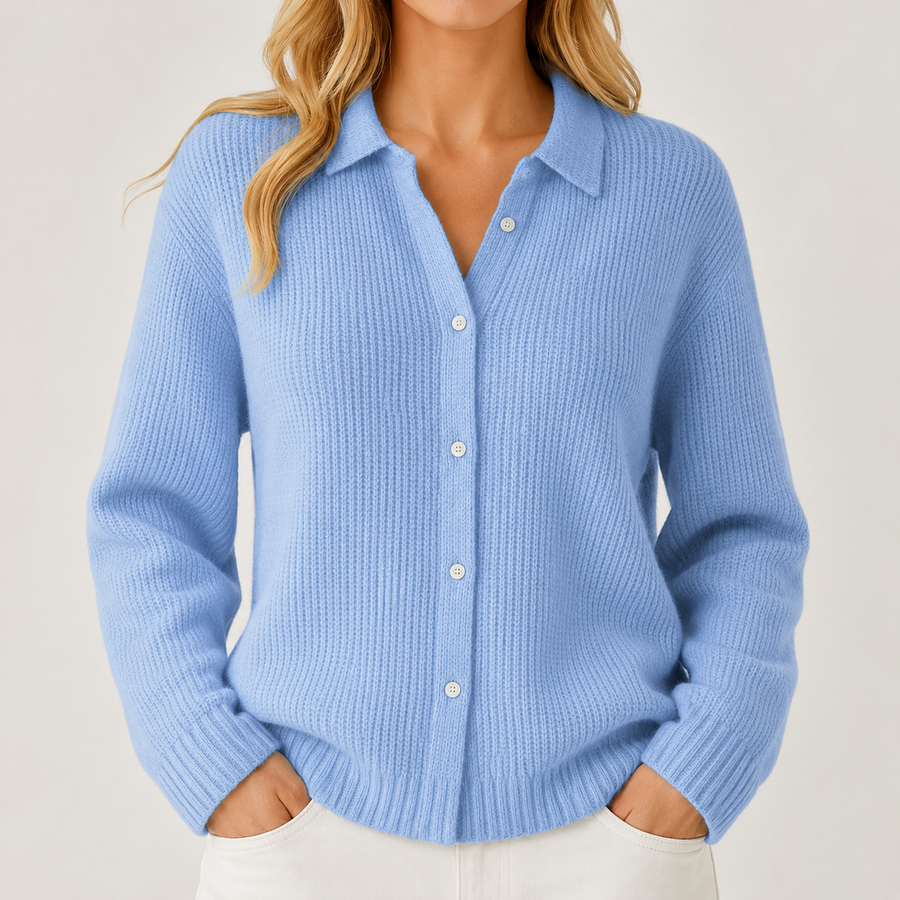 Women's Collared Button-Front Cardigan in Light Blue